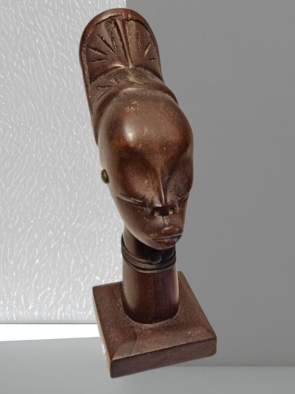 African Tribal Decorative Dark Brown Women Bust Wood Figurine Vintage 7.5"x 3"